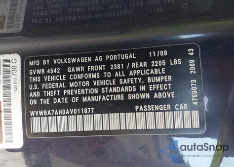 2010 Volkswagen Eos Komfort z USA, uszkodzony, nr VIN WVWBA7AH0AV011877